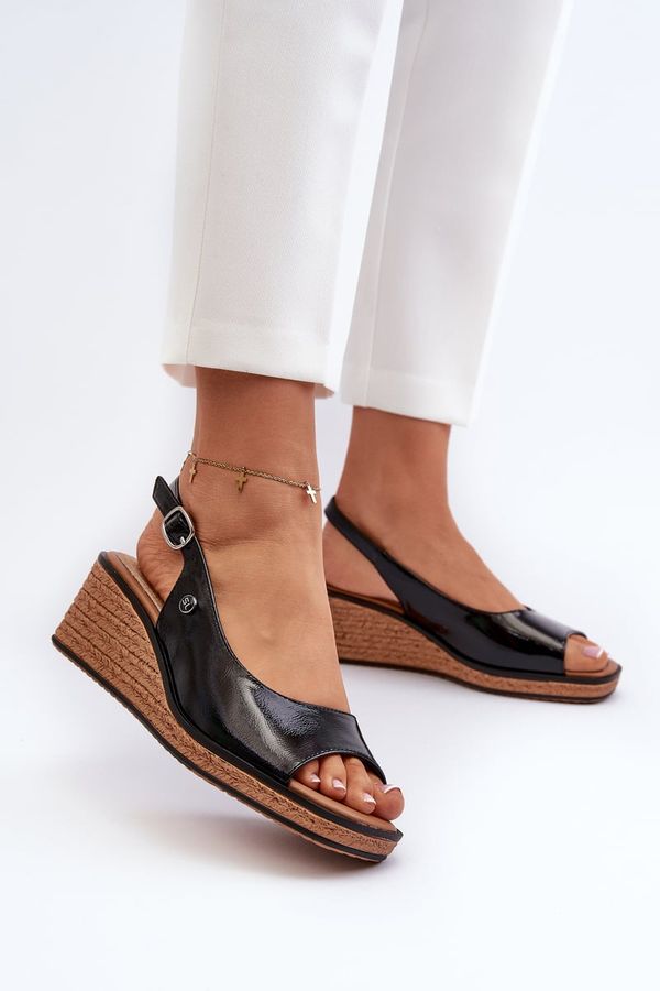 Kesi Women's Patented Wedge Sandals Sergio Leone Black
