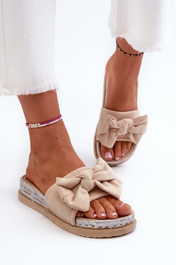 Kesi Women's platform slippers with bow, beige Aflia
