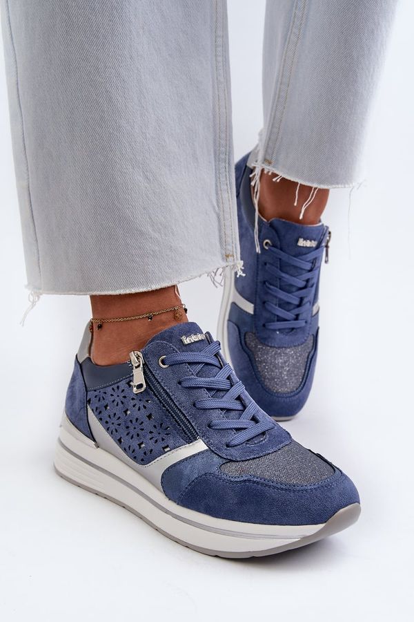 Kesi Women's platform sneakers with openwork pattern and glitter INBLU Blue