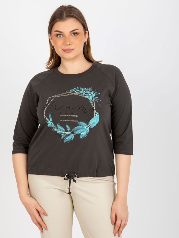 Fashionhunters Women's Plus size T-shirt with 3/4 raglan sleeves - khaki