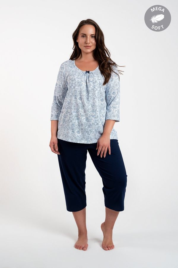 Italian Fashion Women's pyjamas Antonia, 3/4 sleeve, 3/4 leg - blue/navy blue print