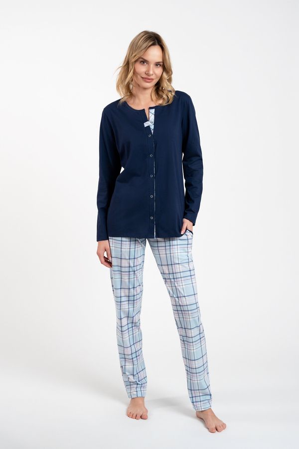 Italian Fashion Women's pyjamas Emilly, long sleeves, long pants - navy blue/print