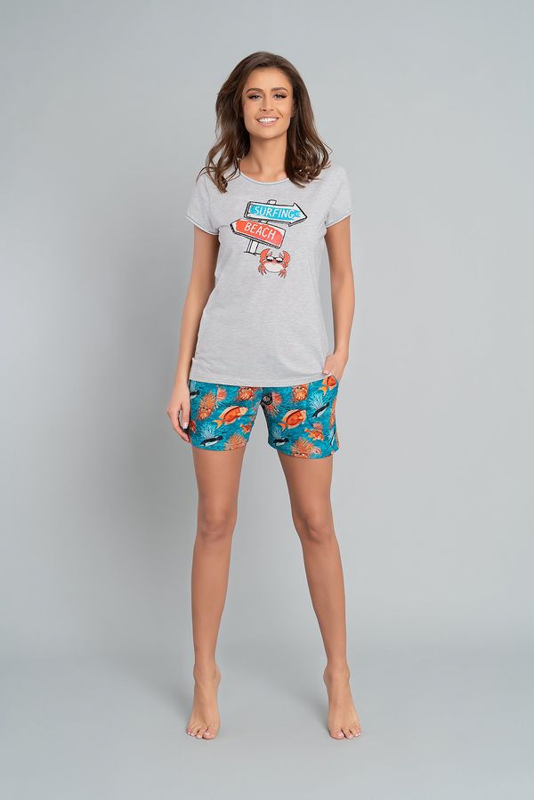 Italian Fashion Women's pyjamas Oceania, short sleeves, shorts - light melange/print