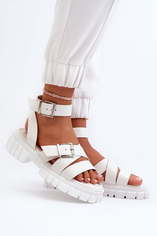 Kesi Women's sandals with eco leather straps white Eladira