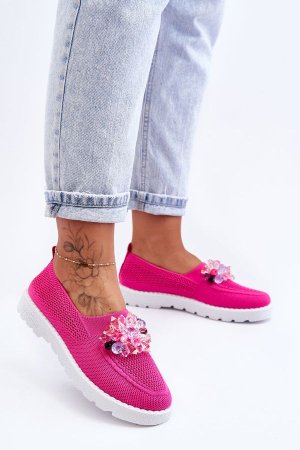 Kesi Womens Slip-on Sneakers with Stones Fuchsia Simple