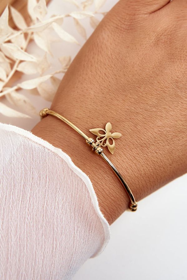 Kesi Women's Slip-on Steel Butterfly Bracelet, Gold
