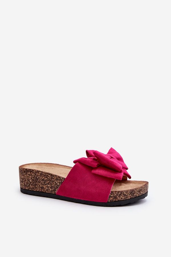 Kesi Women's slippers on a cork platform with a bow Fuchsia Tarena