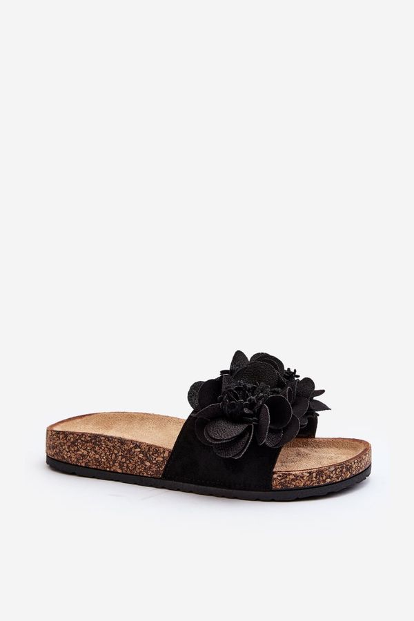 Kesi Women's slippers with flowers, Black Lulania