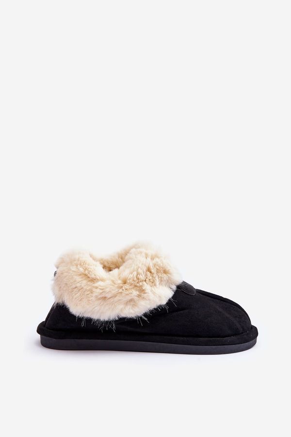 Kesi Women's slippers with fur, black Rope