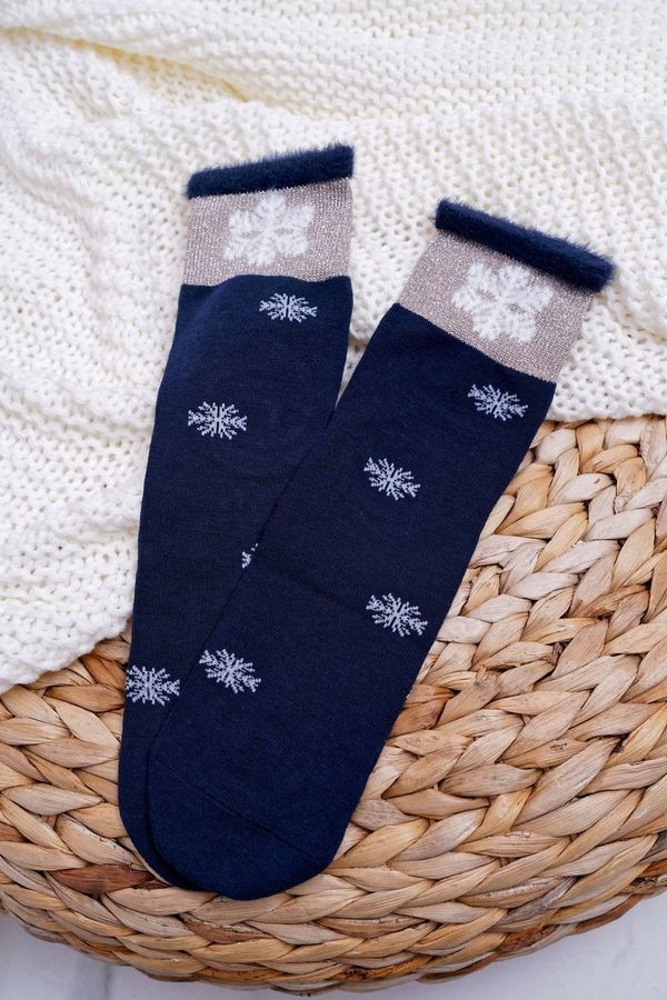 Kesi Women's socks warm dark blue with snowflake
