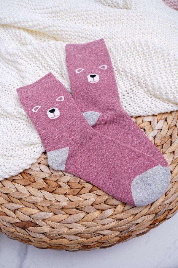 Kesi Women's socks warm pink with teddy bear