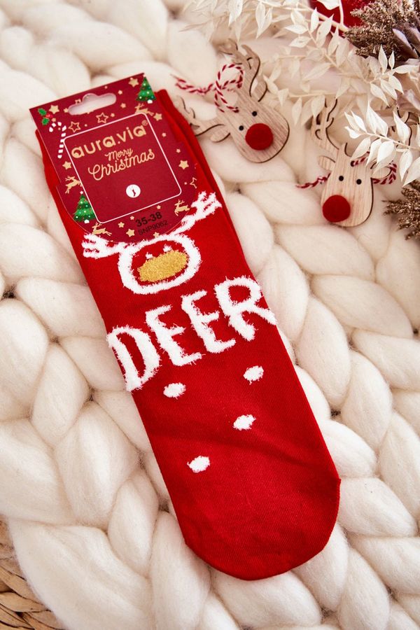 Kesi Women's socks with Christmas pattern in reindeer red