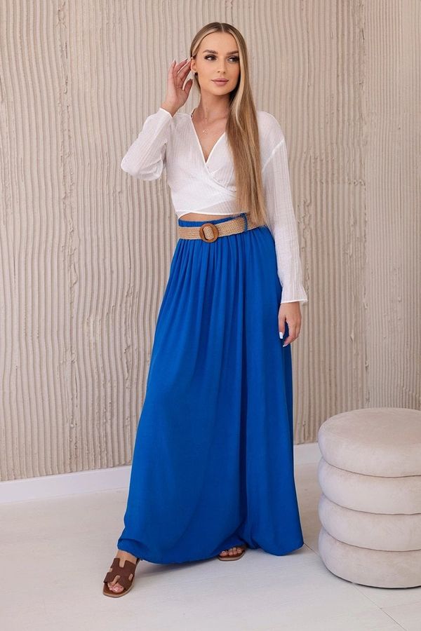 Kesi Women's viscose skirt with decorative belt - cornflower blue