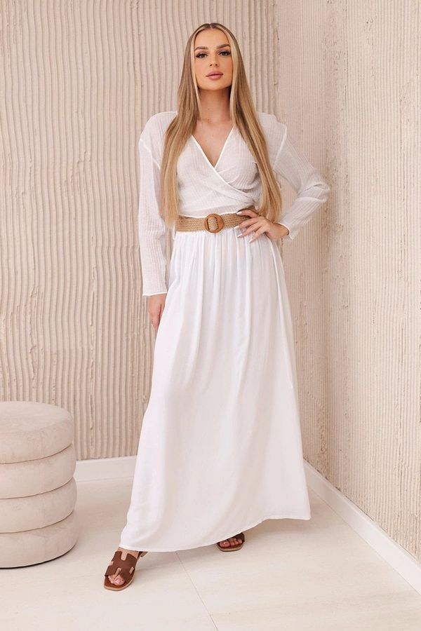 Kesi Women's viscose skirt with decorative belt - white