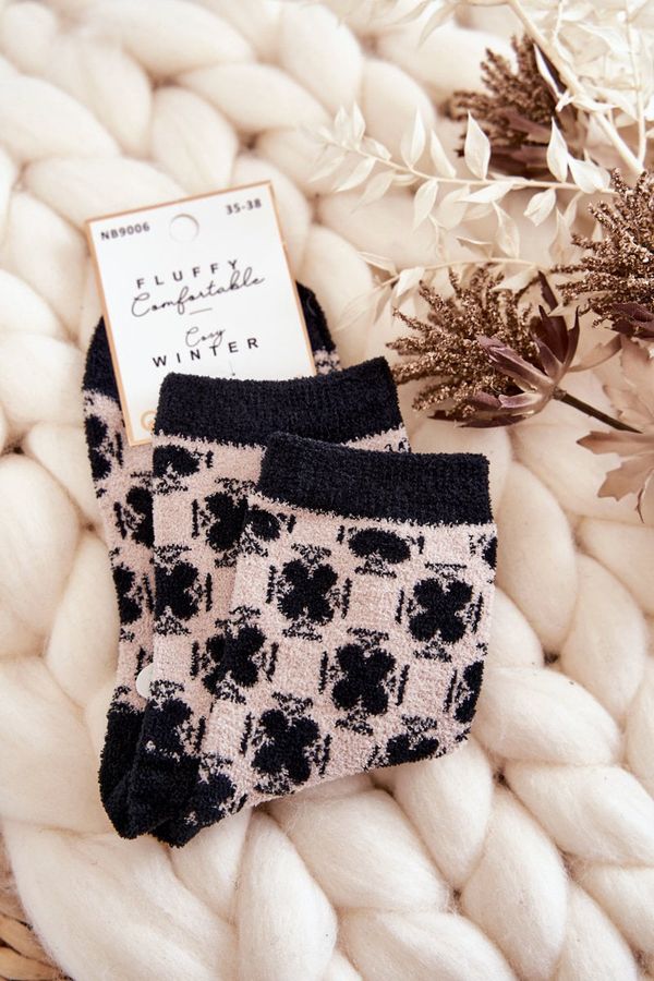 Kesi Women's warm socks with patterns beige and black