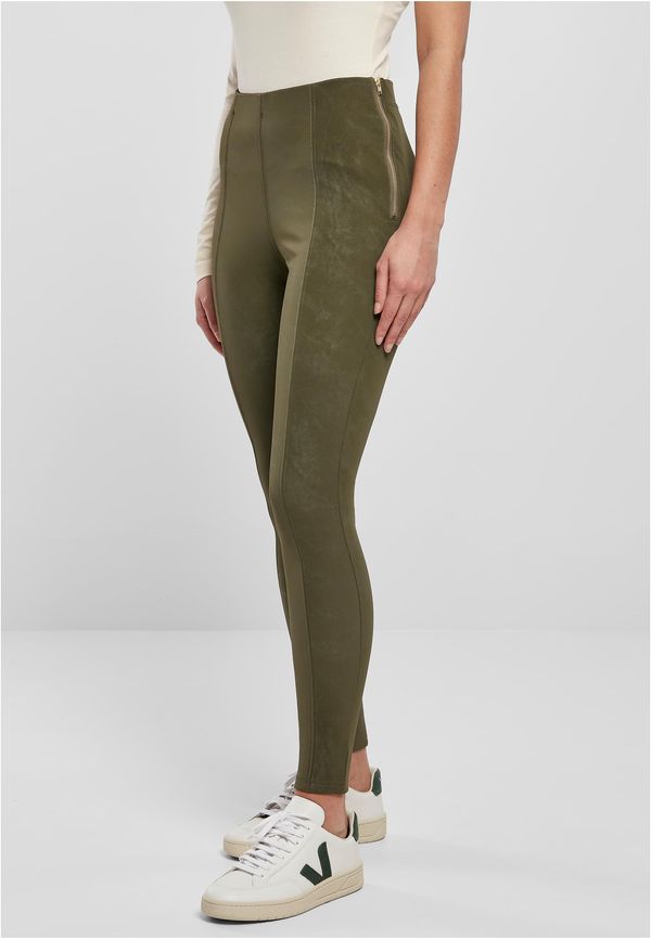 UC Ladies Women's washed trousers made of olive artificial leather