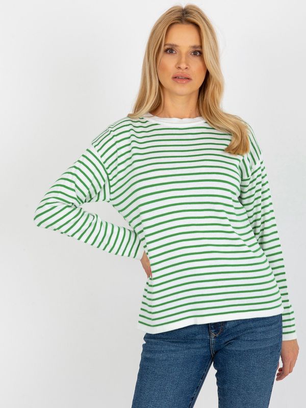 Fashionhunters Women's white-green classic striped sweater RUE PARIS