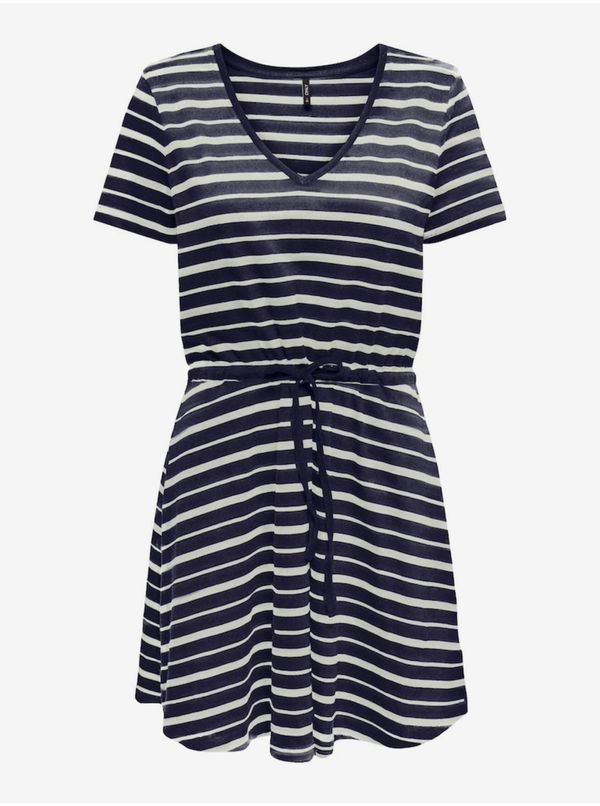 Only Women's White-Navy Blue Striped Basic Dress ONLY May - Women