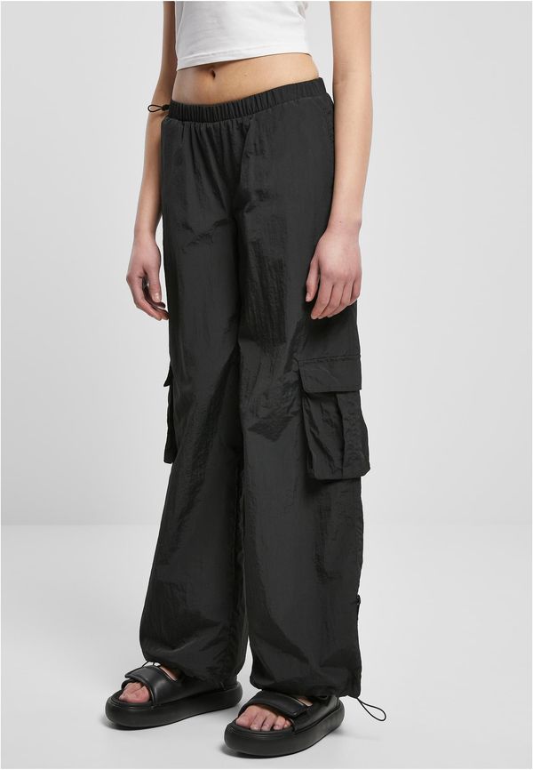 Urban Classics Women's Wide Crinkle Nylon Cargo Pants Black