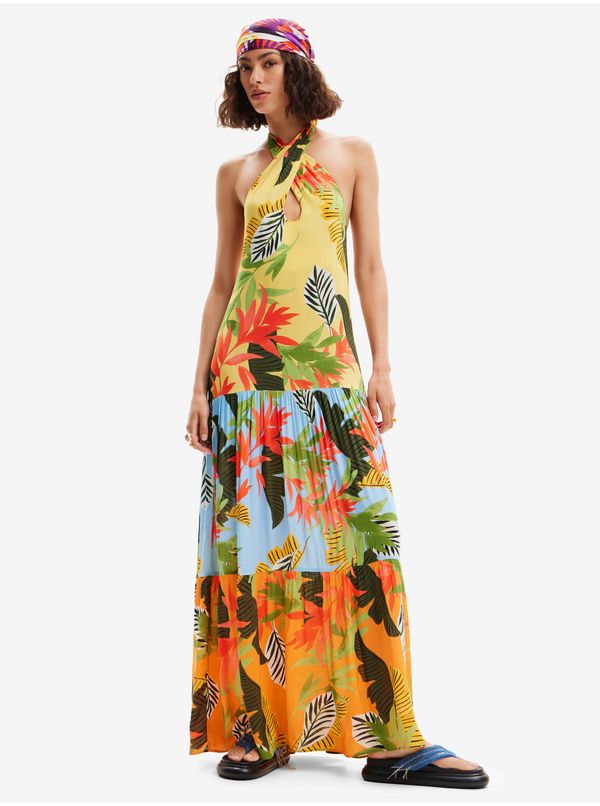 DESIGUAL Women's Yellow Floral Beach Maxi Dress Desigual Tropi - Women