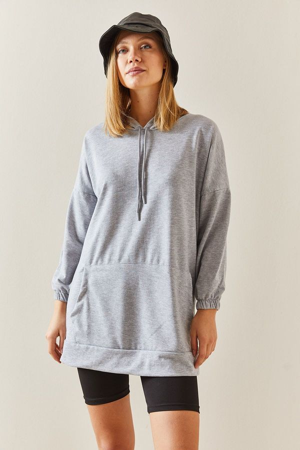 XHAN XHAN Gray Kangaroo Pocket Oversize Hooded Sweatshirt