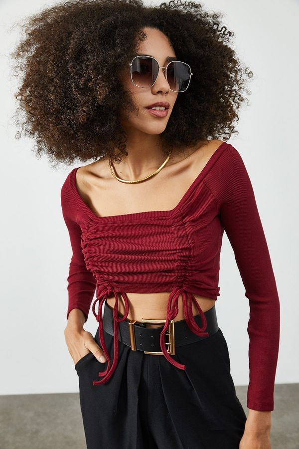 XHAN XHAN Women's Claret Red Camisole Blouse with Pleats