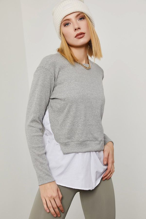 XHAN XHAN Women's Gray Woven Skirt Sweatshirt