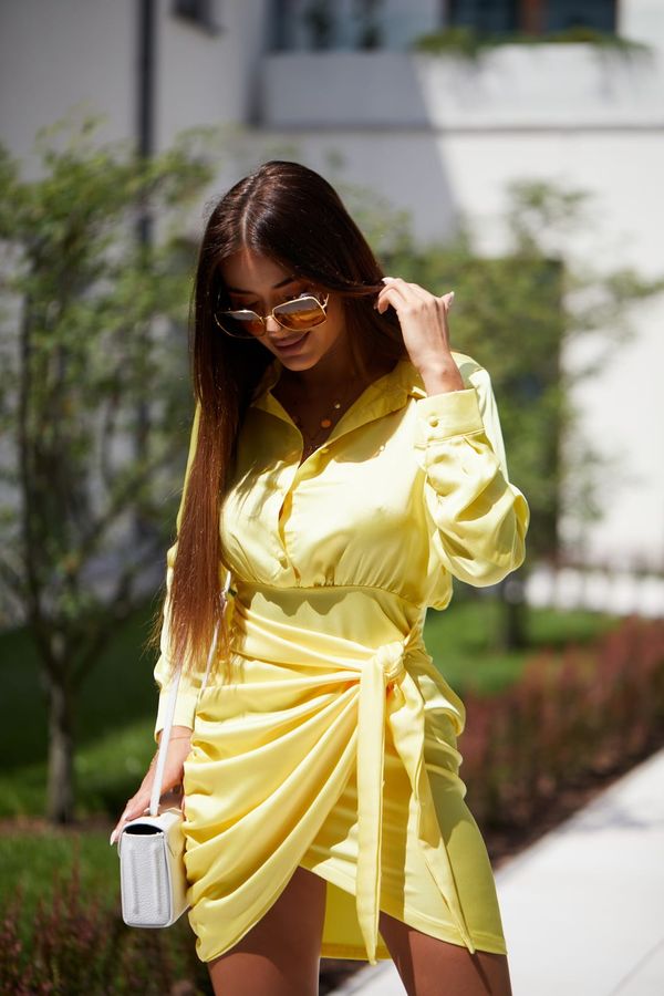 FASARDI Yellow shirt dress with tie at the front