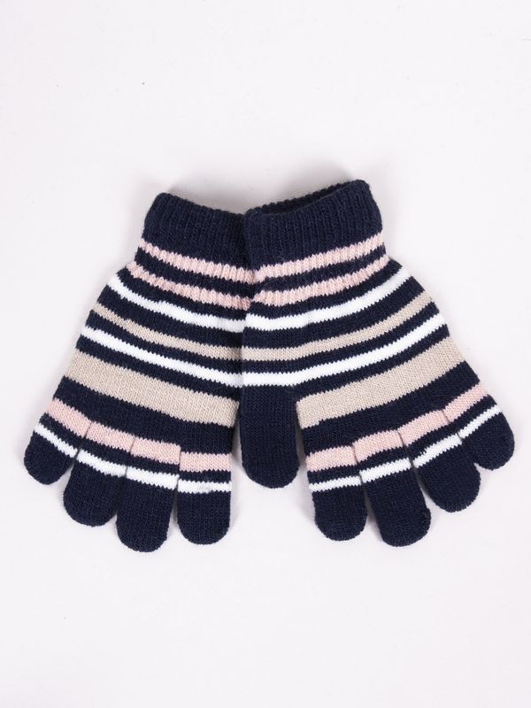 Yoclub Yoclub Kids's Girls' Five-Finger Striped Gloves RED-0118G-AA50-004