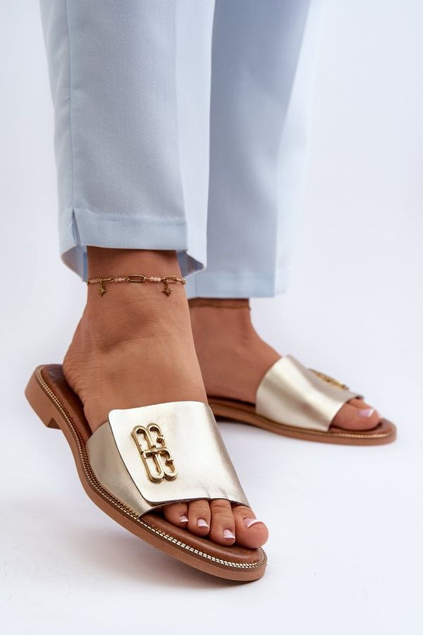 Kesi Zazoo Elegant Women's Gold Leather Slippers