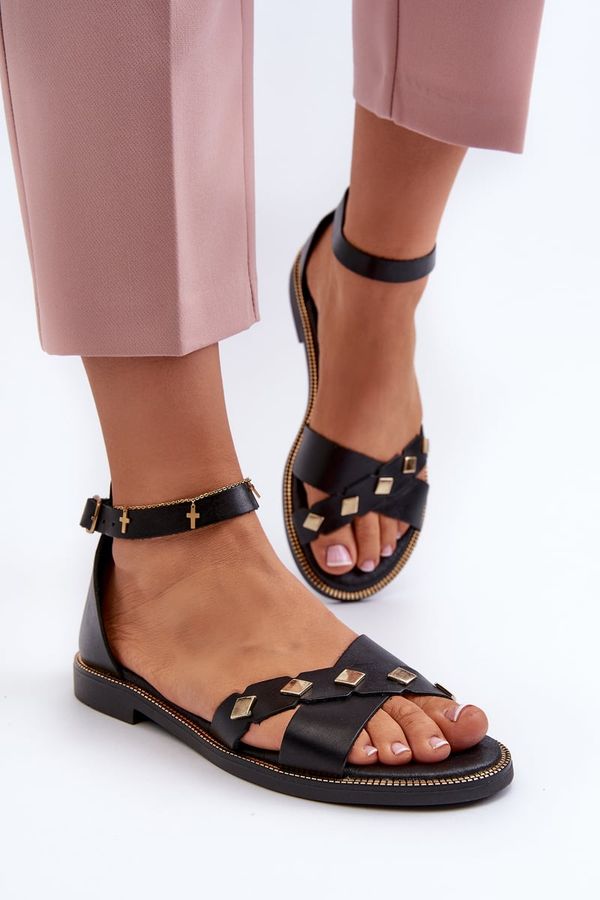 Kesi Zazoo Women's flat leather sandals, black