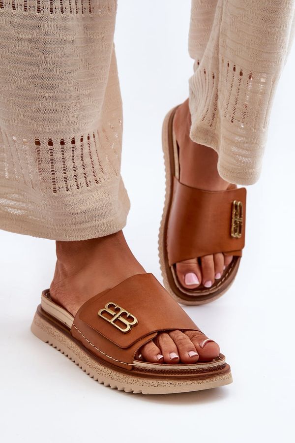 Kesi Zazoo women's leather platform slippers, brown