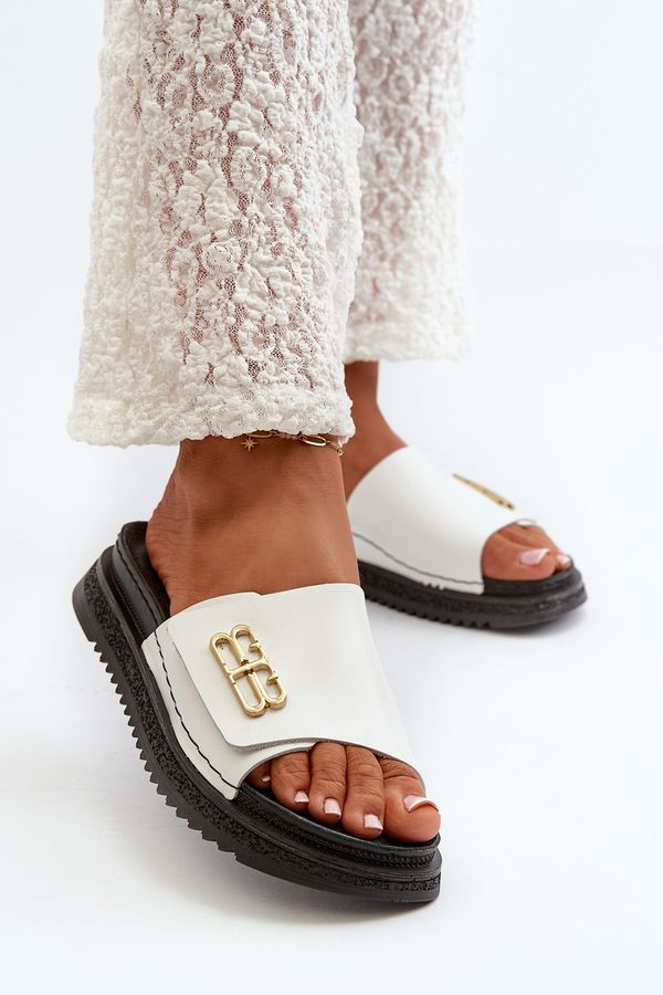 Kesi Zazoo Women's leather platform slippers, white