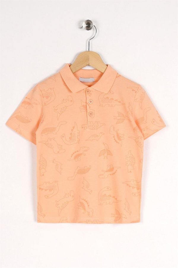zepkids zepkids Boy's Salmon-Colored Dinosaur Print Shirt Collar T-Shirt