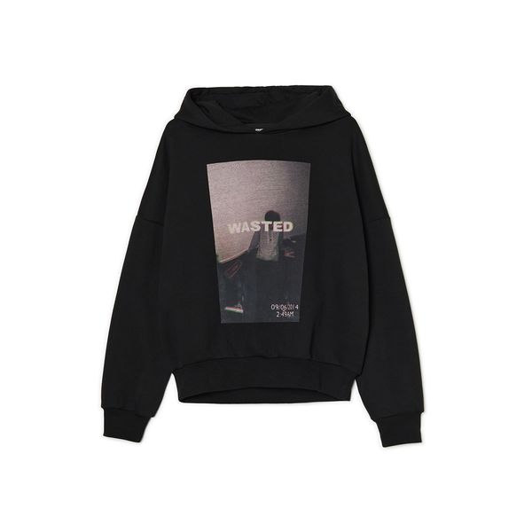 Cropp Cropp - Crna dukserica s kapuljačom i printom - CRNO