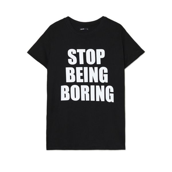 Cropp Cropp - Crna predimenzionirana majica s printom - CRNO