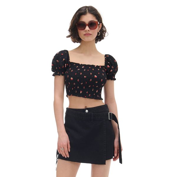 Cropp Cropp - Crni crop top sa cvetovima - CRNO