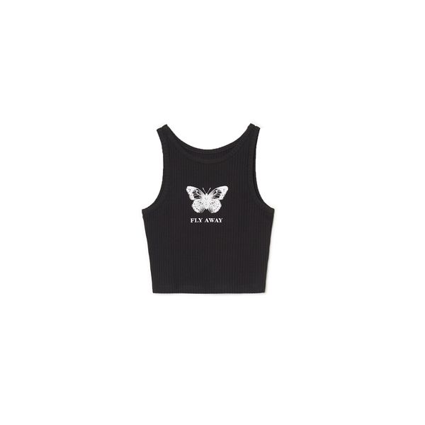 Cropp Cropp - Crni tank top sa printom - CRNO