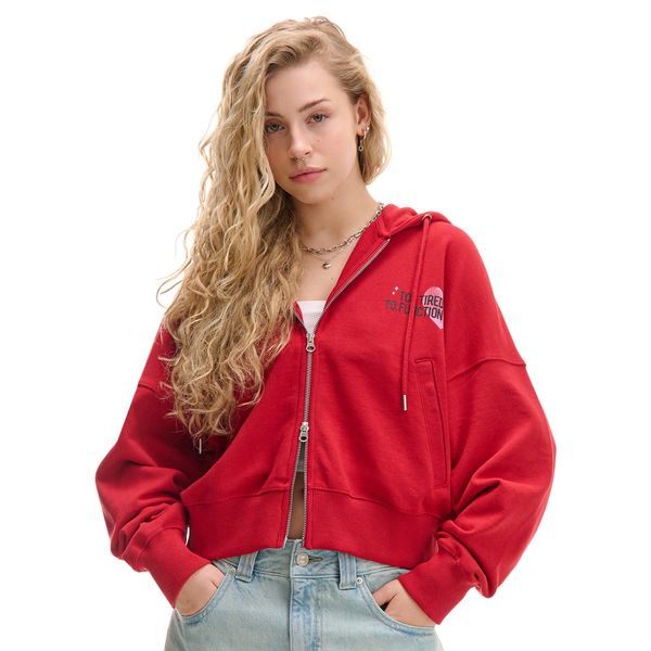 Cropp Cropp - Dukserica s kapuljačom i rajsferšlusom - Crvena