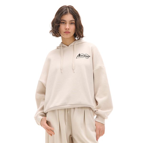 Cropp Cropp - Dukserica sa kapuljačom i printom - Krem