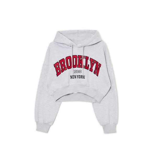 Cropp Cropp - Dukserica sa kapuljačom i printom - light grey