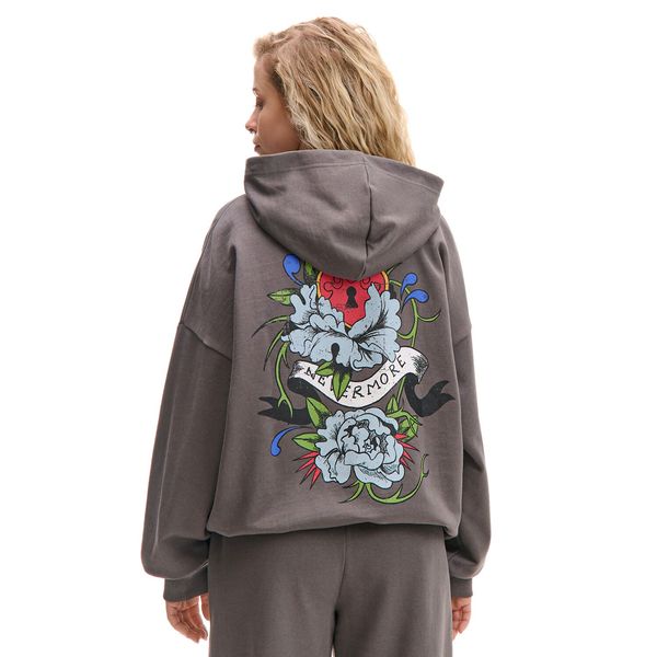 Cropp Cropp - Dukserica sa kapuljačom i printom - tamno siva