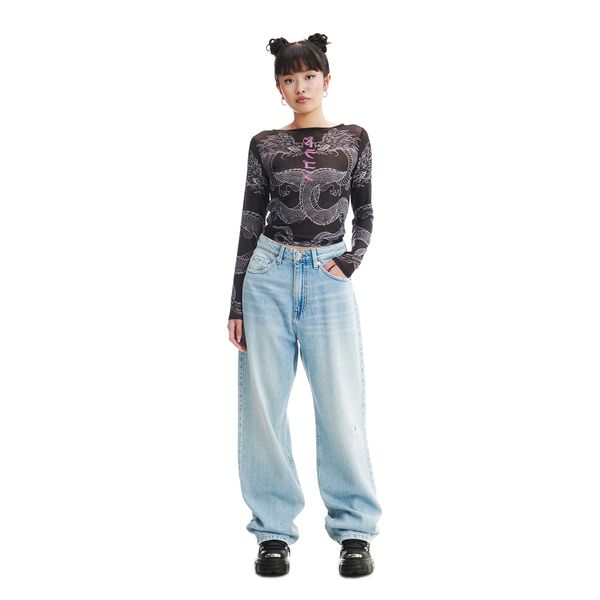 Cropp Cropp - Farmerke wide leg - PLAVA