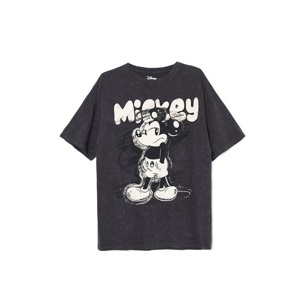 Cropp Cropp - Predimenzionirana majica kratkih rukava s printom Mickey Mouse - tamno siva