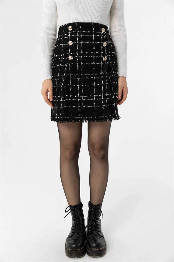 dewberry 10219 Dewberry Plaid Tweed Women Mini Skirt-BLACK