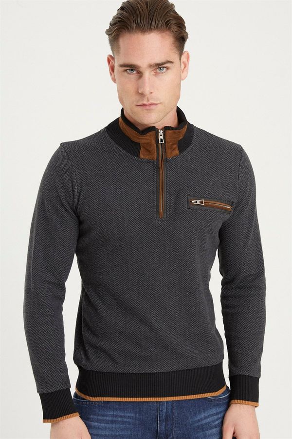 dewberry 1039 DEWBERRY MEN'S SWEATSHIRT-PATTERNED ANTHRACITE