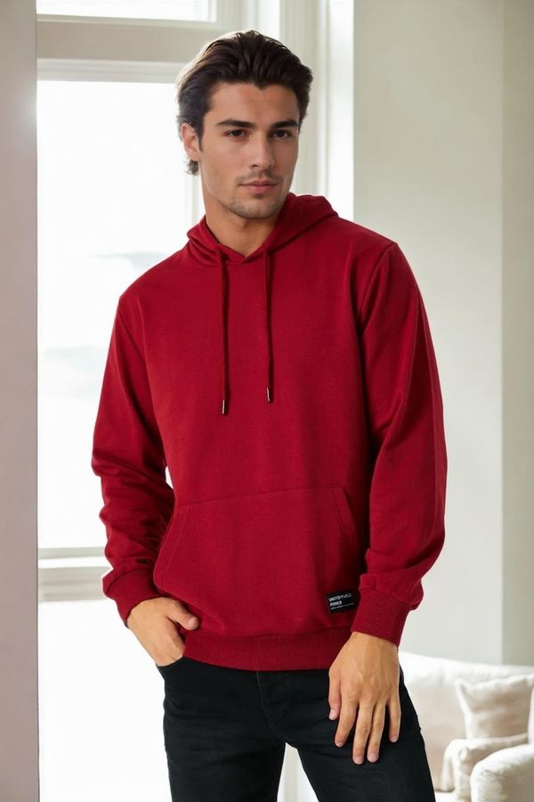 dewberry 12612 Dewberry Hooded Kangaroo Pocket Mens Sweatshirt-BURGUNDY