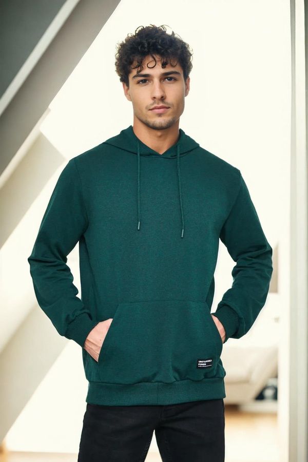 dewberry 12612 Dewberry Hooded Kangaroo Pocket Mens Sweatshirt-DARK GREEN