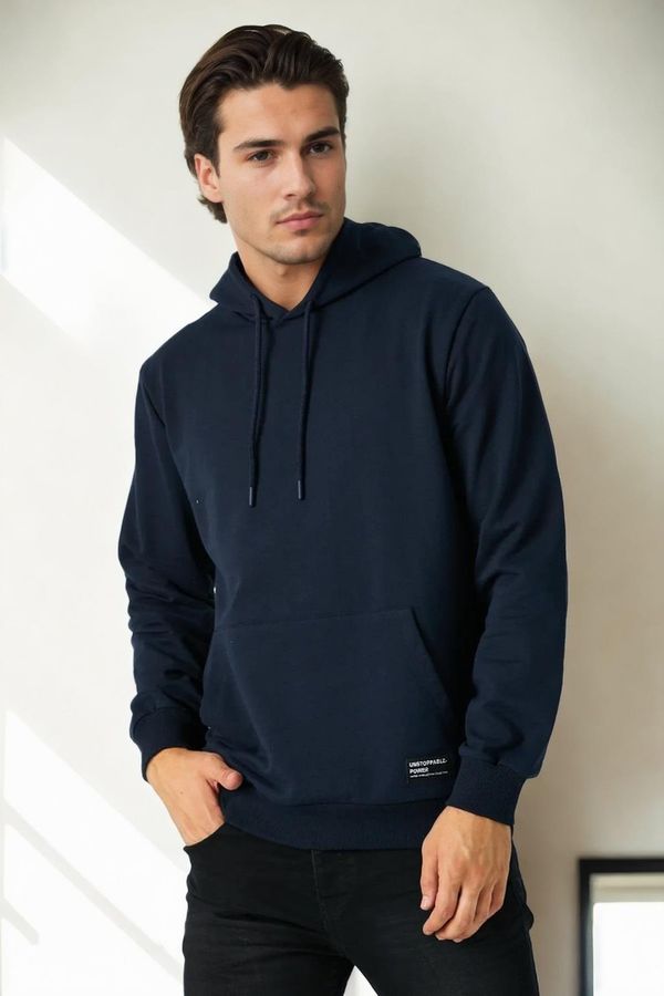 dewberry 12612 Dewberry Hooded Kangaroo Pocket Mens Sweatshirt-NAVY