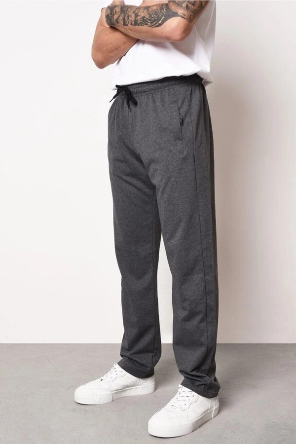 dewberry 14308 Dewberry Straight Leg Pocket Zipper Detailed Sweatpant-ANTHRACITE